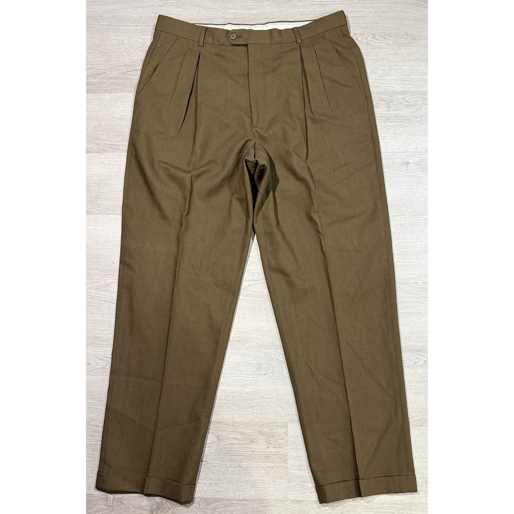 Antonio Pelluso Wool Pleated Dress Pants Men's 36x31 Brown Cuffed Trouser Italy